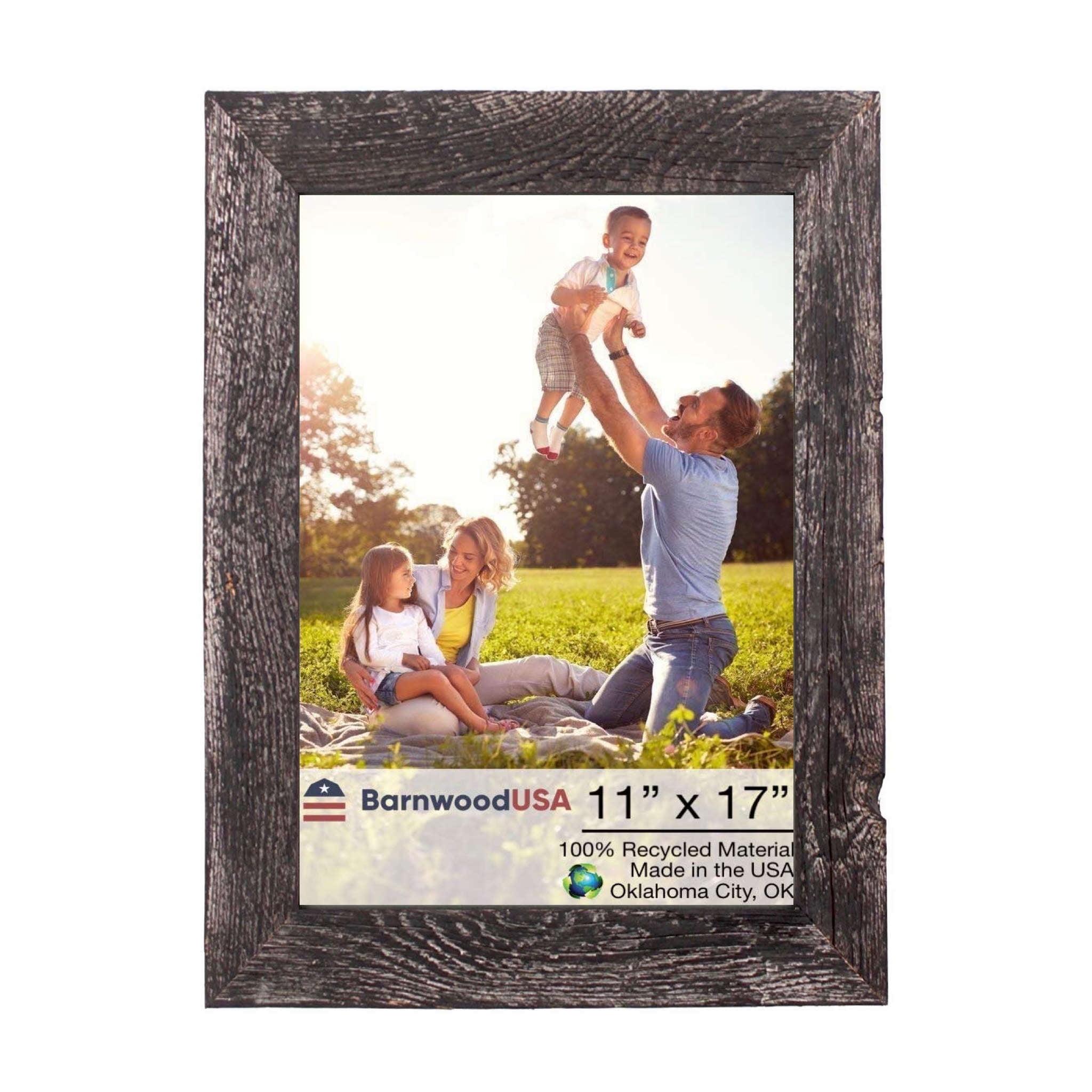 Rustic Farmhouse 11" x 17" Smoky Black Reclaimed Wood Picture Frame (1.50" Molding)