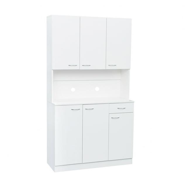 Rustic Farmhouse Tall Wardrobe, Armoire with Shelves, Open Compartment and Drawer, Freestanding Storage Closet Wardrobe Cabinet White