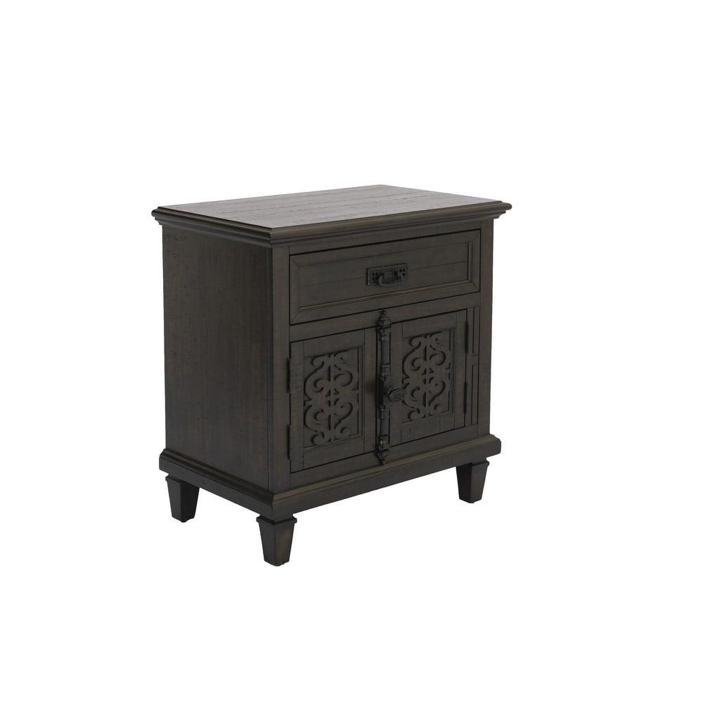 Rustic Gray Wood Nightstand with USB Ports and Twist Lock