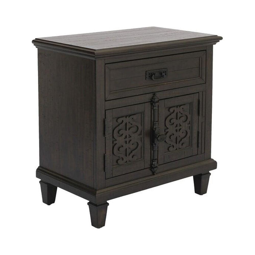 Rustic Gray Wood Nightstand with USB Ports and Twist Lock