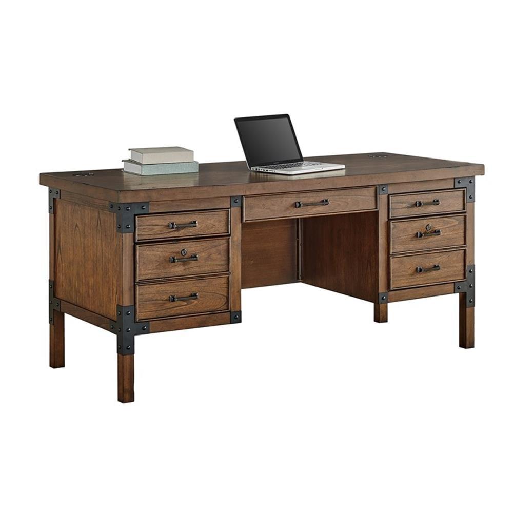 Martin Furniture Addison Half Pedestal Desk Auburn : Sturdy Office Furniture with File Storage, No Assembly Required