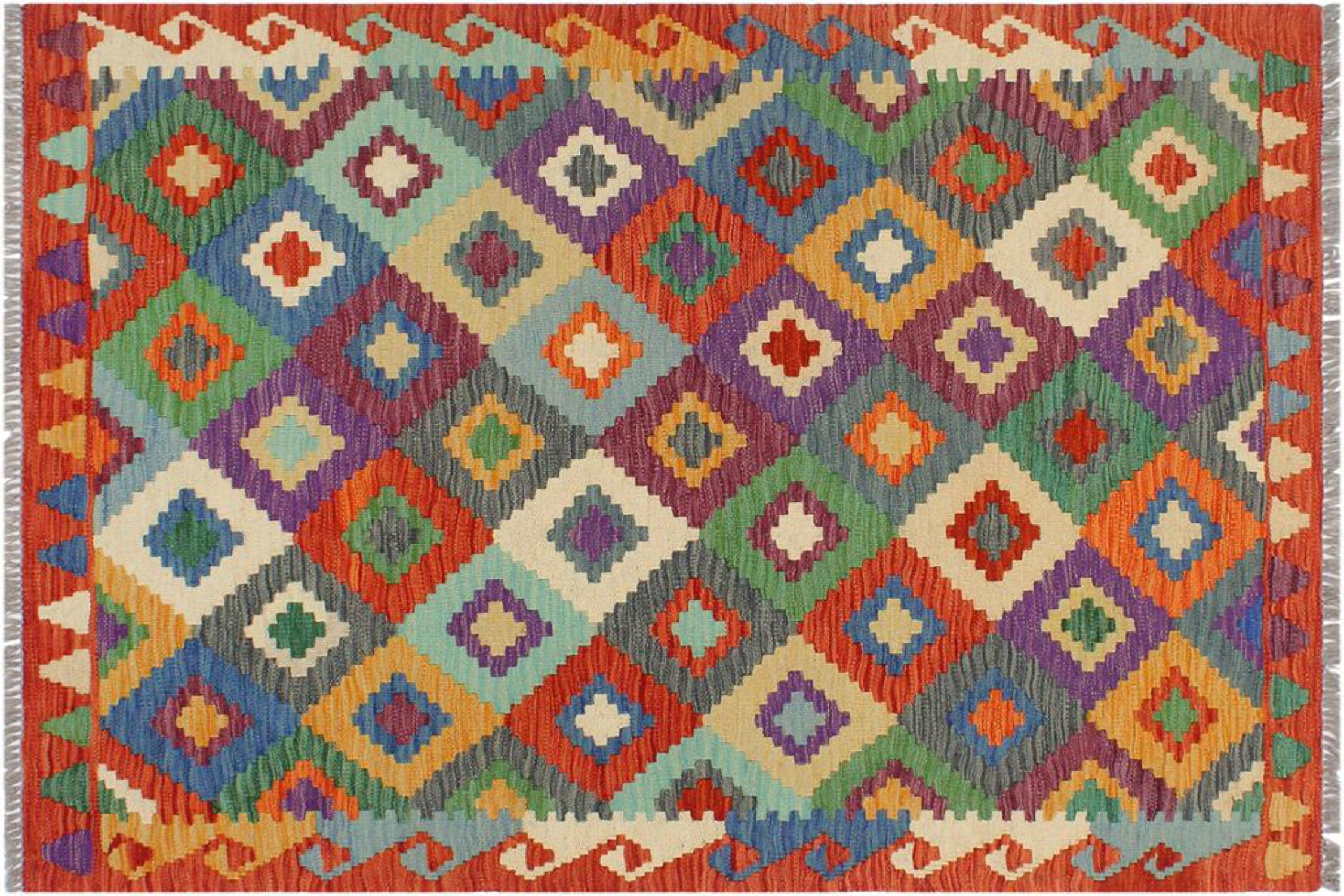 Multicolor Rectangular Hand-Woven Wool Kilim Rug