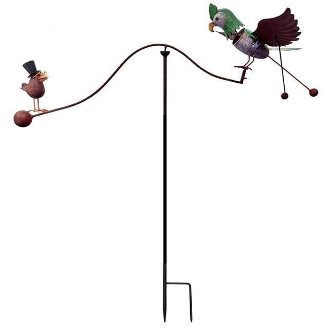 Rustic Brown and Green Metal Bird Balancer Garden Stake