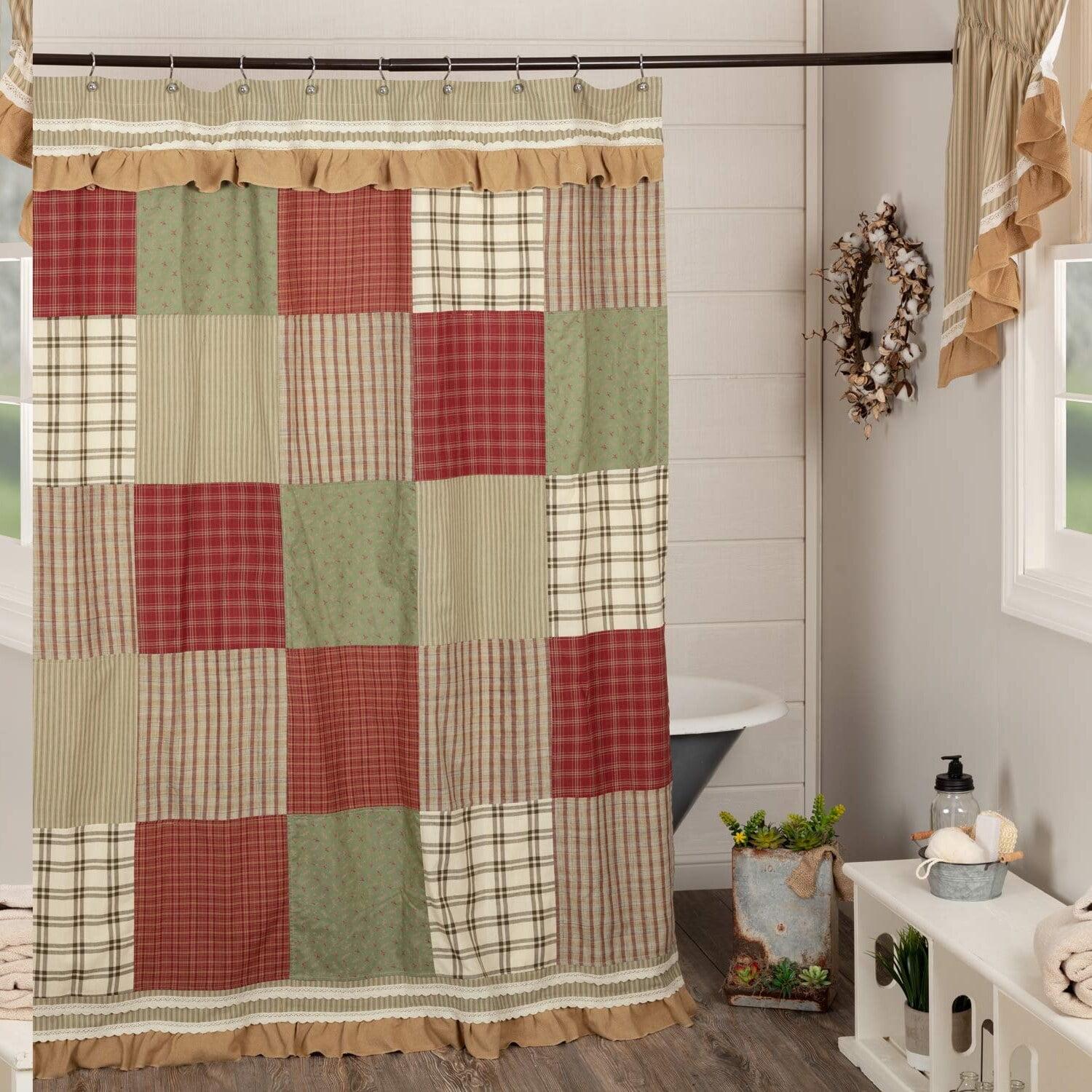 Prairie Winds Patchwork Fabric Shower Curtain with Ruffled Accents