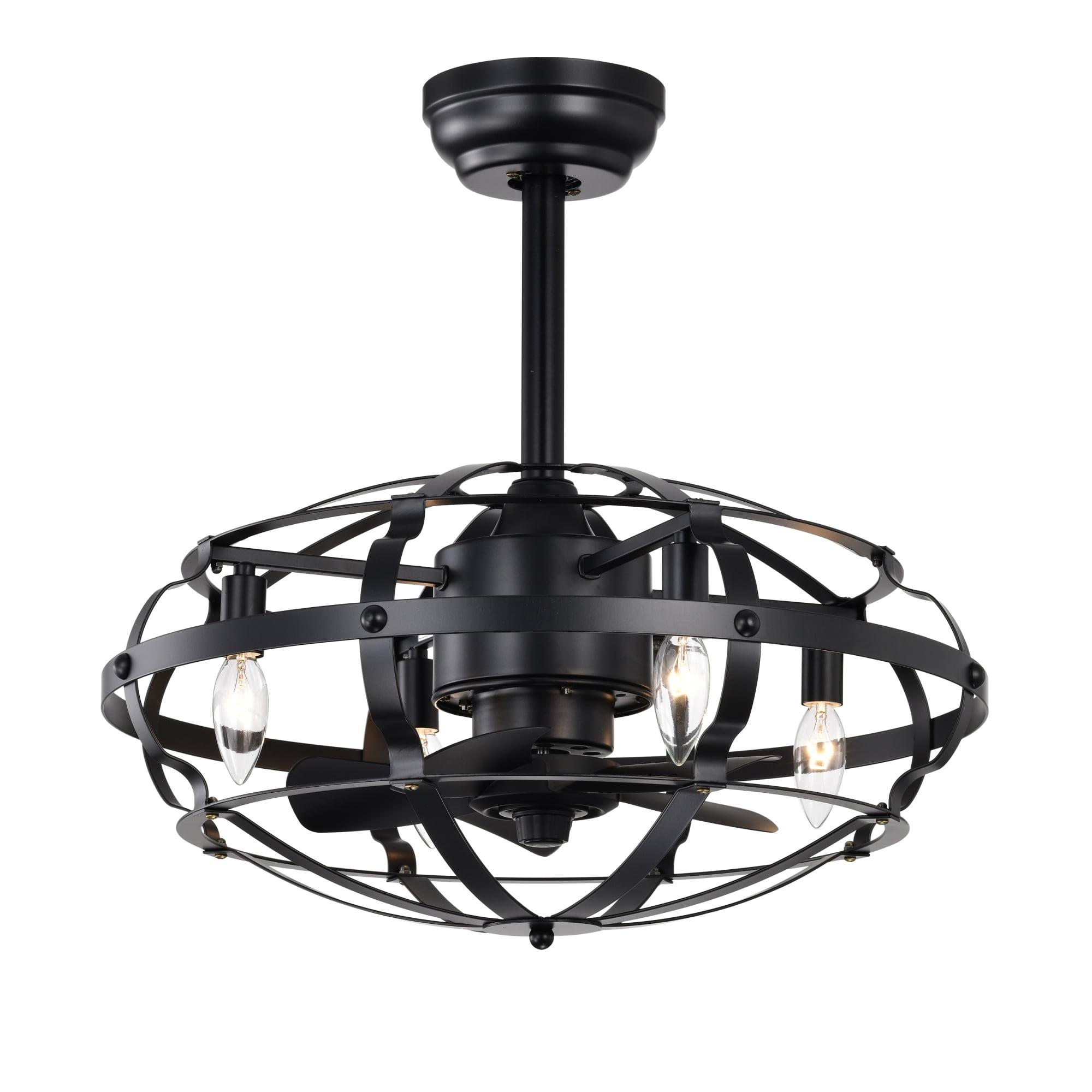 18'' Black Industrial Caged Ceiling Fan with LED Lights and Remote