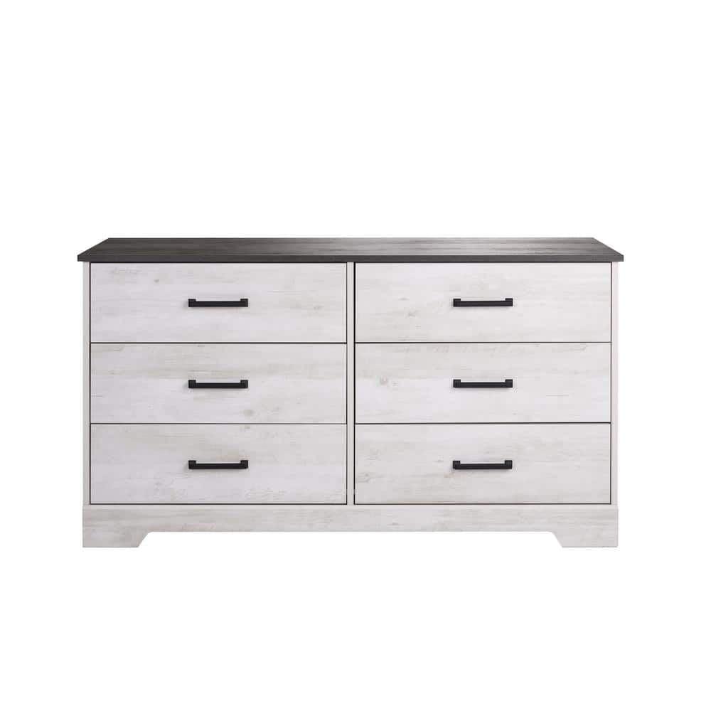 Prepac Rustic Ridge Farmhouse 6 Drawer Bedroom Dresser Washed White