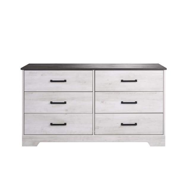 Prepac Rustic Ridge Farmhouse 6 Drawer Bedroom Dresser Washed White