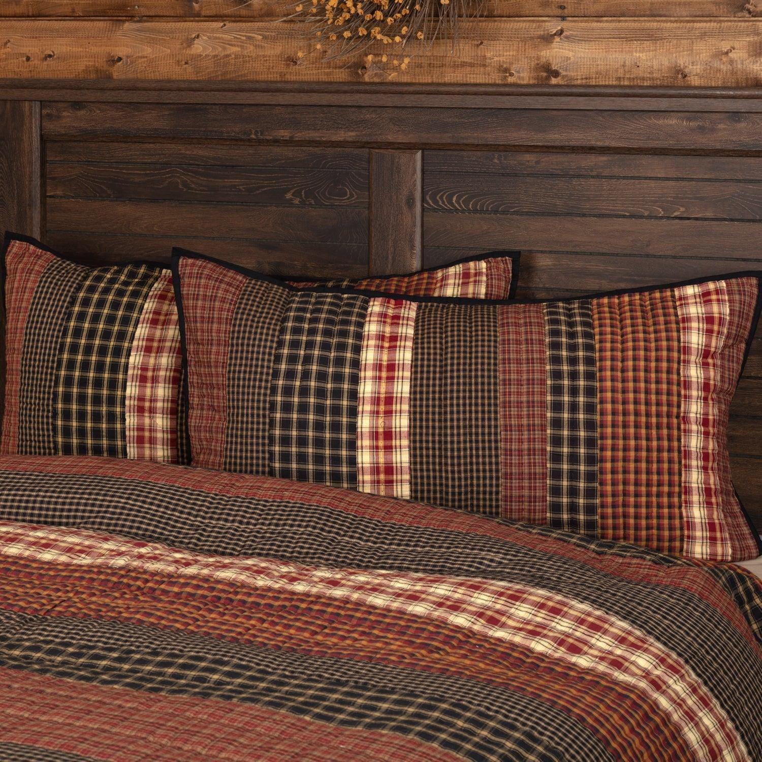 Beckham Rustic Plaid Cotton King Sham in Red, Black, and Tan