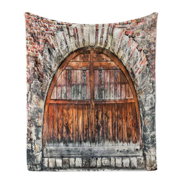 Ambesonne Ambesonne Rustic Fleece Throw Blanket Old Brick Stone Oval Door Brown and Grey