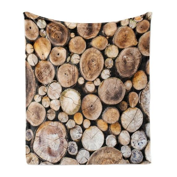 Ambesonne Ambesonne Rustic Fleece Throw Blanket Wooden Logs Oak Tree Pale Sand Brown