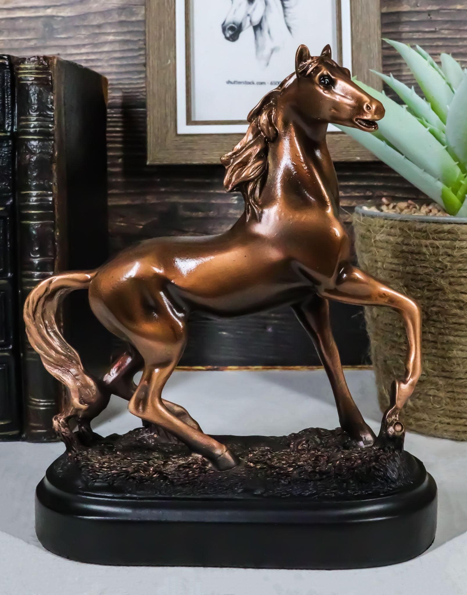 Bronzed Resin Equestrian Horse Figurine with Black Base