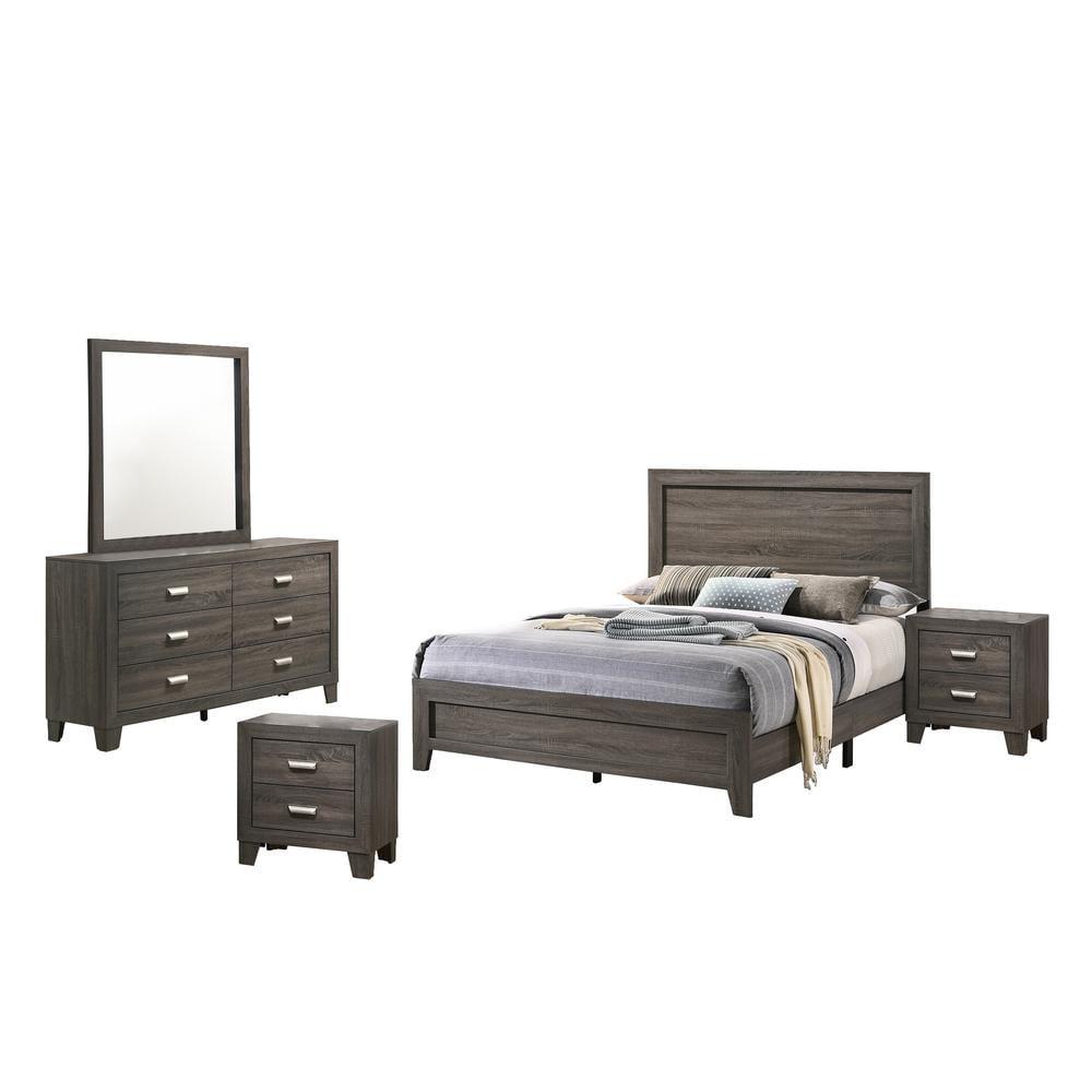 Rustic Gray 5-Piece Eastern King Bedroom Set with Nightstands