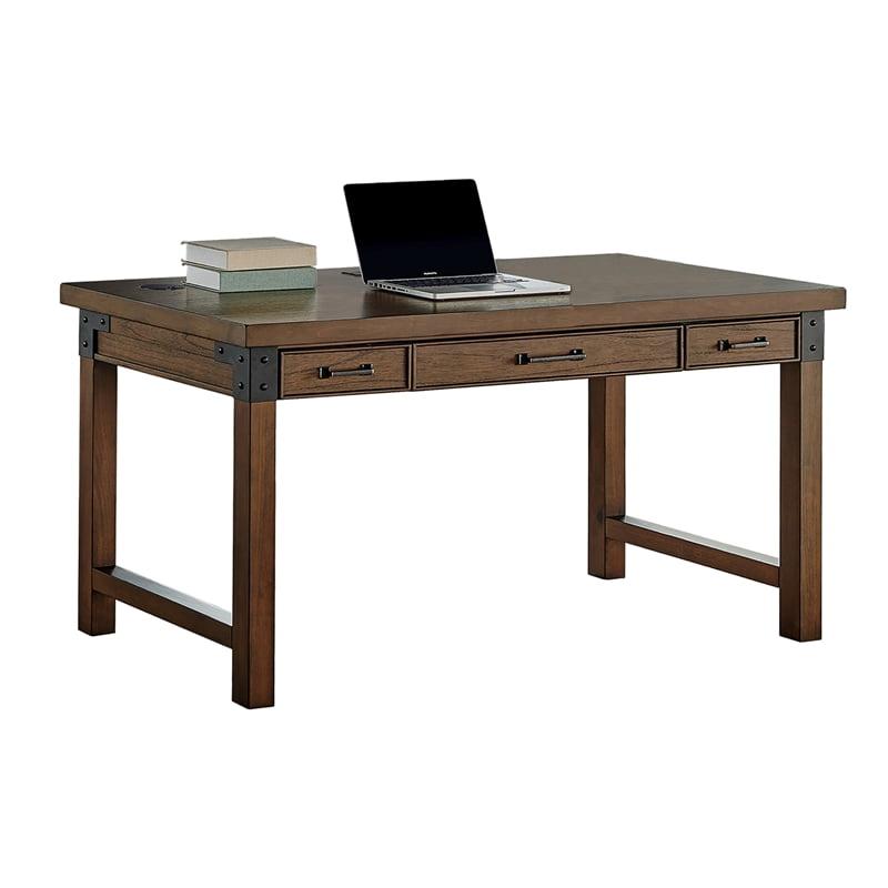 Auburn Industrial-Inspired Wood Desk with Power Outlets and USB