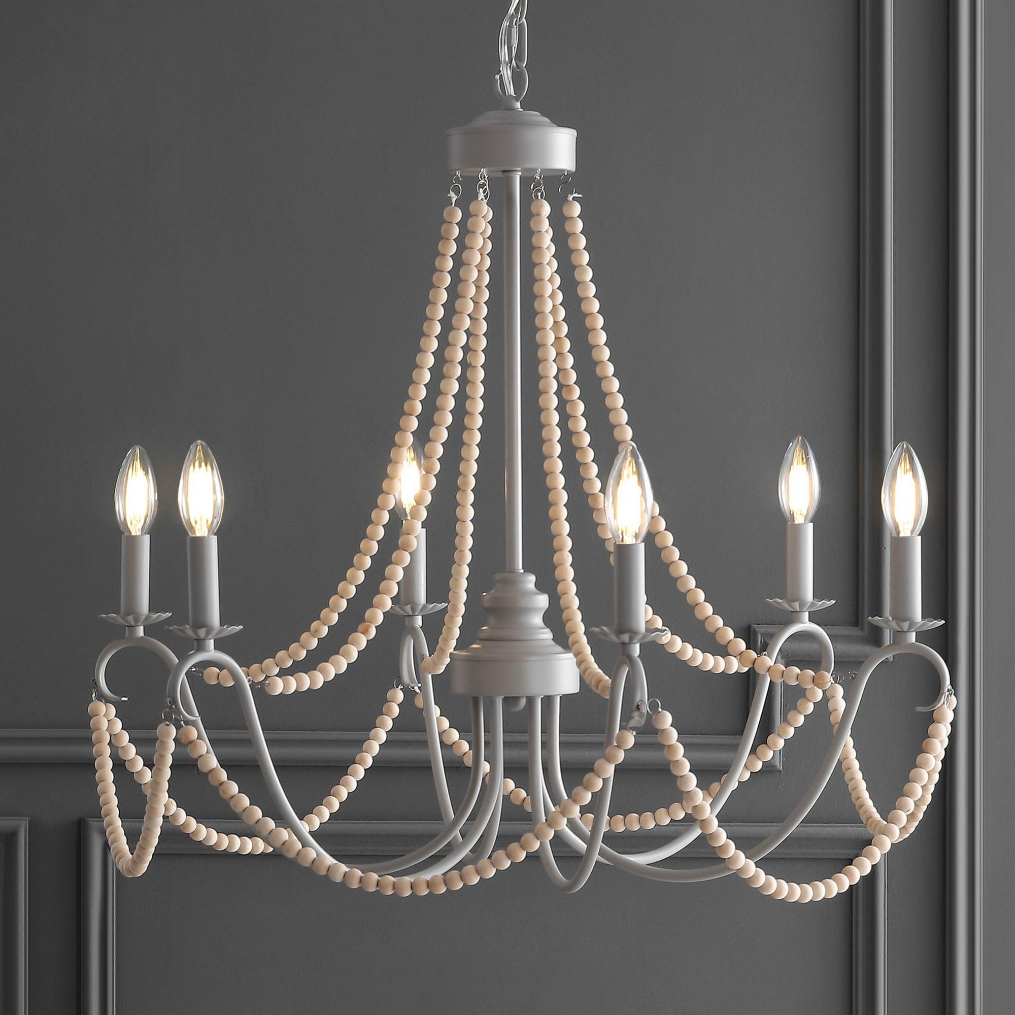 Rustica 27" Gray Metal and Wood Bead Chandelier