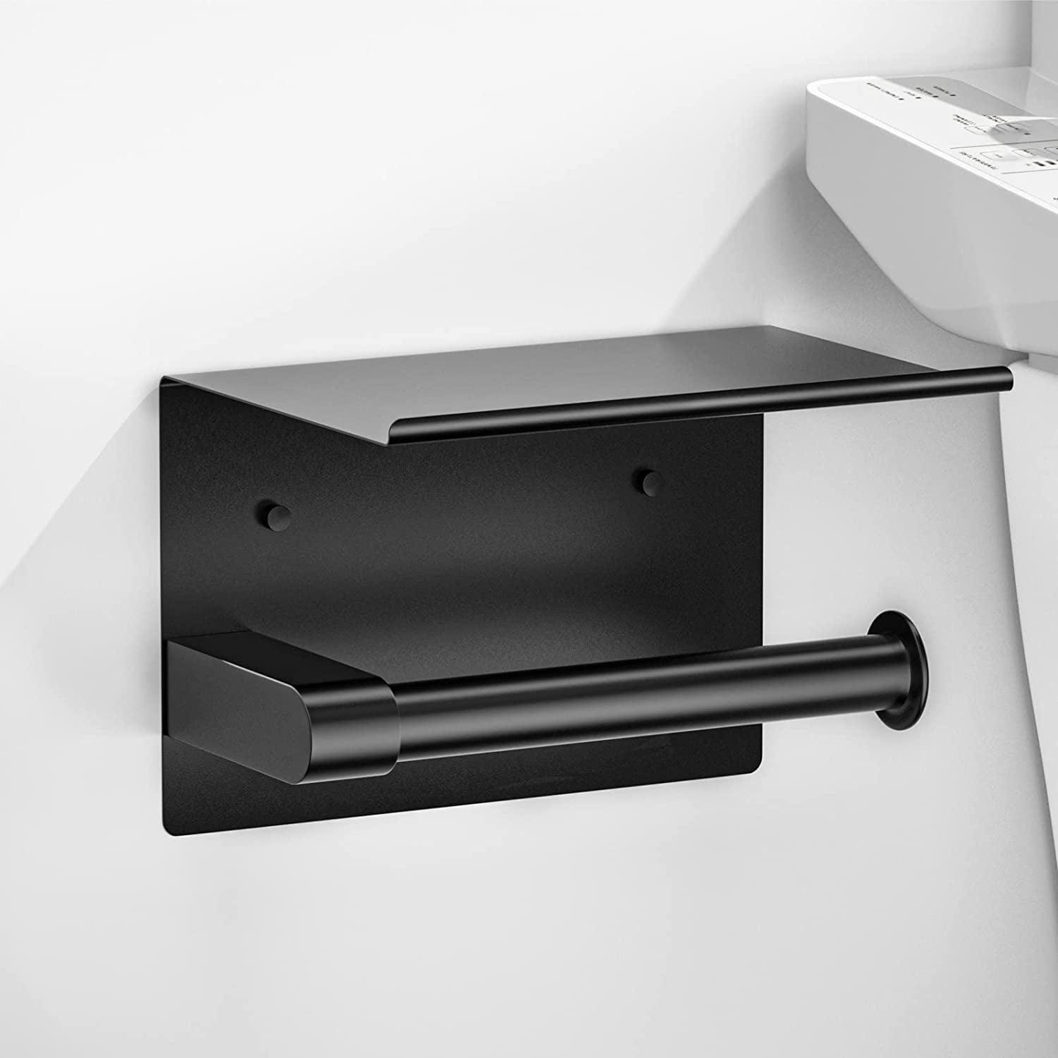 Matte Black Stainless Steel Toilet Paper Holder with Shelf