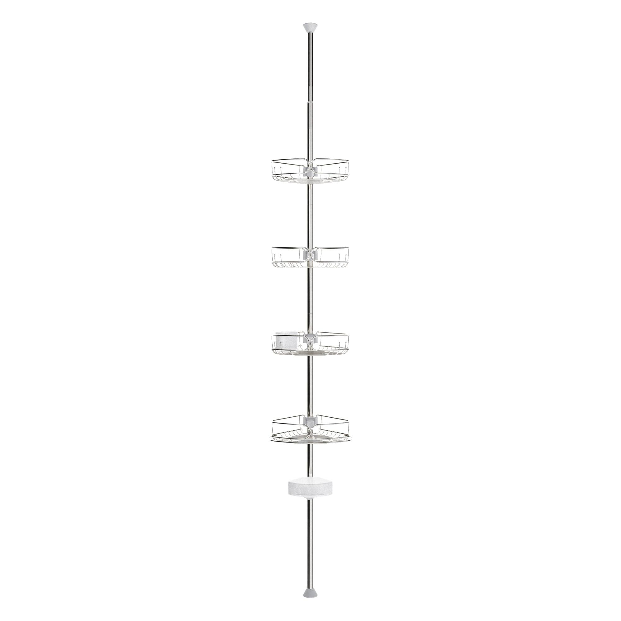 Zenna Home Tension Pole Shower Caddy Stainless Steel : Microfiber, Machine Washable, Non-Slip Backing