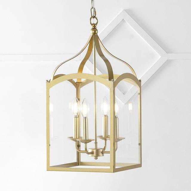 11" LED 4-light Ruth Classic Lantern Metal/Glass Pendant Antique Gold - JONATHAN Y: ETL Listed, Adjustable Height