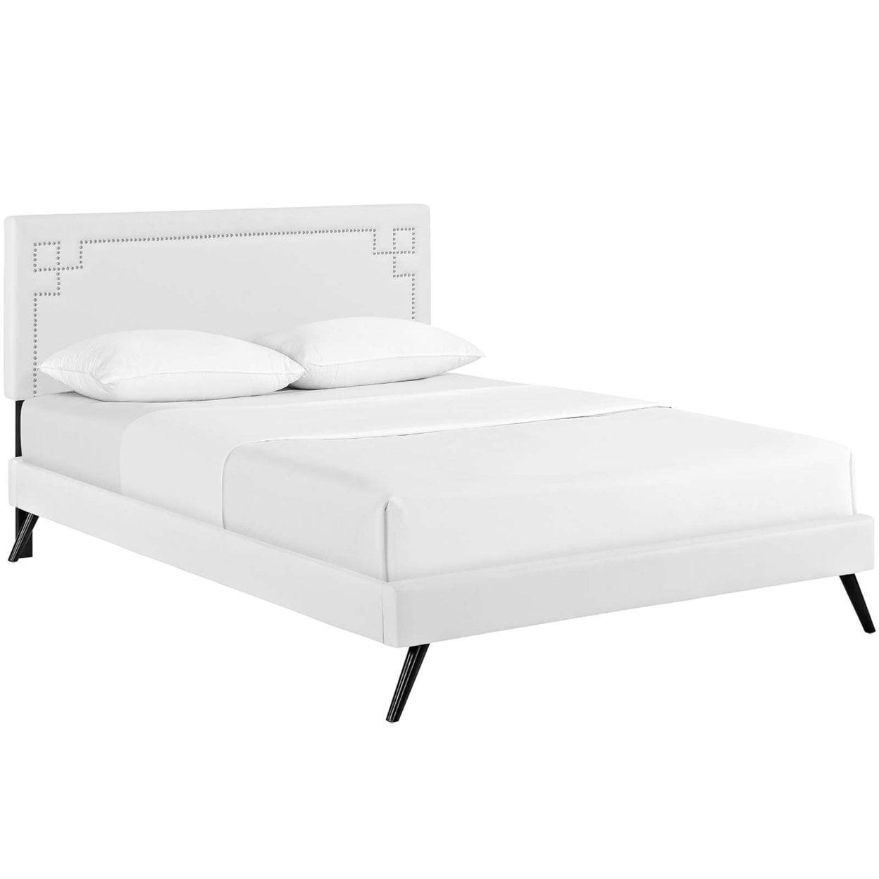 Ruthie Queen White Faux Leather Upholstered Platform Bed