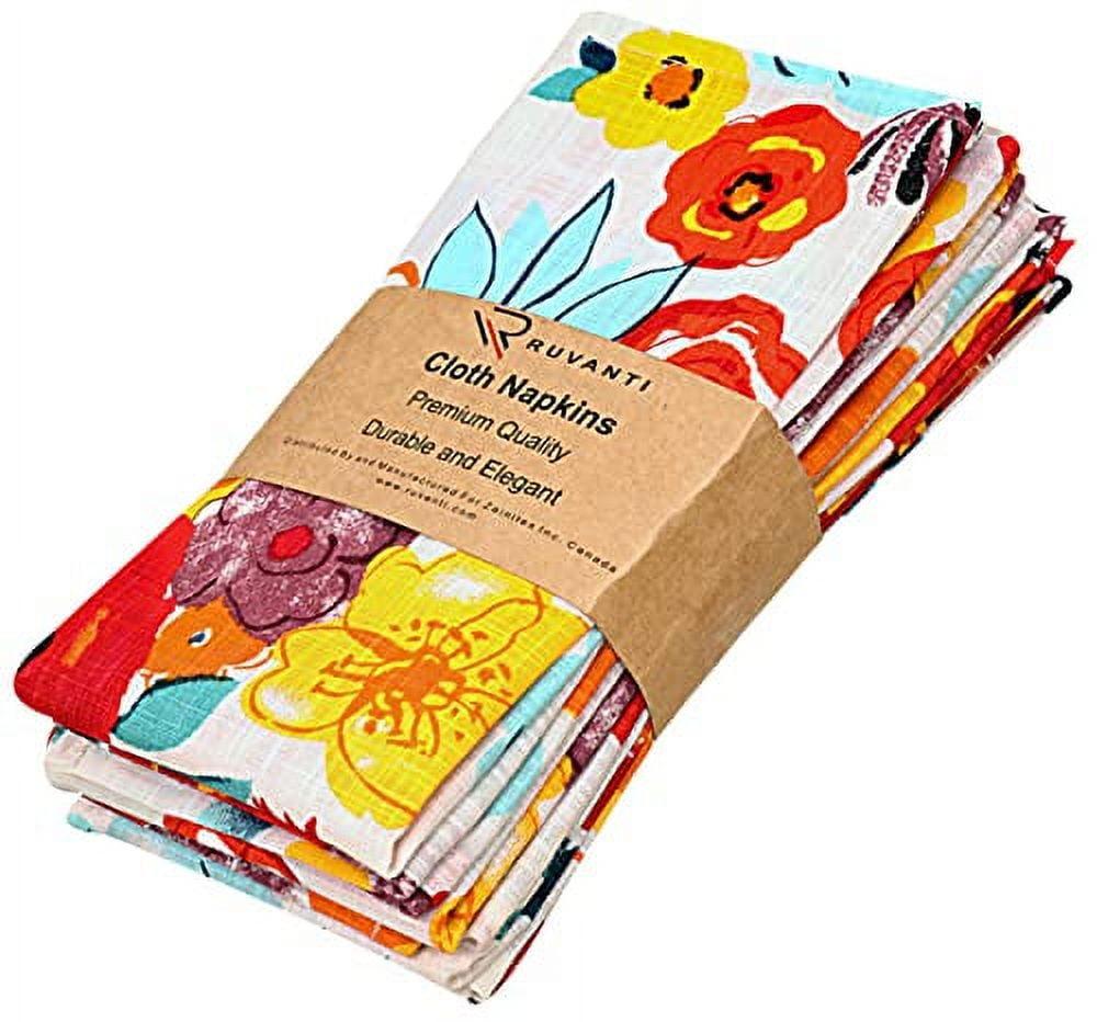 Ruvanti Multi Flower 18x18 Inch Cotton Cloth Napkins, Set of 6