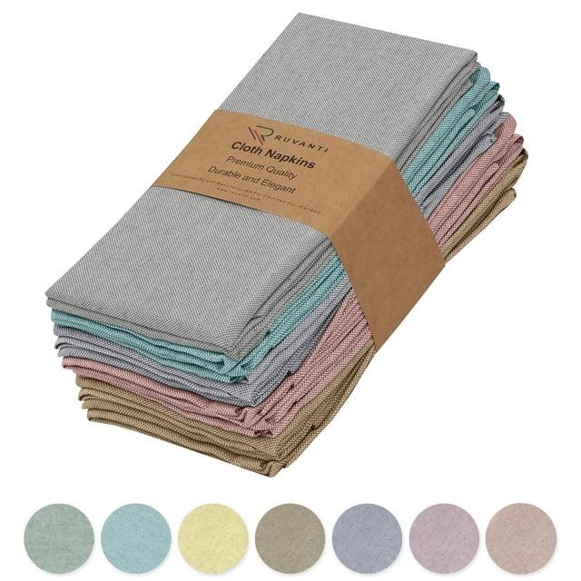 Poly Cotton Square Cloth Napkins Chambray Fabric (Set of 12)