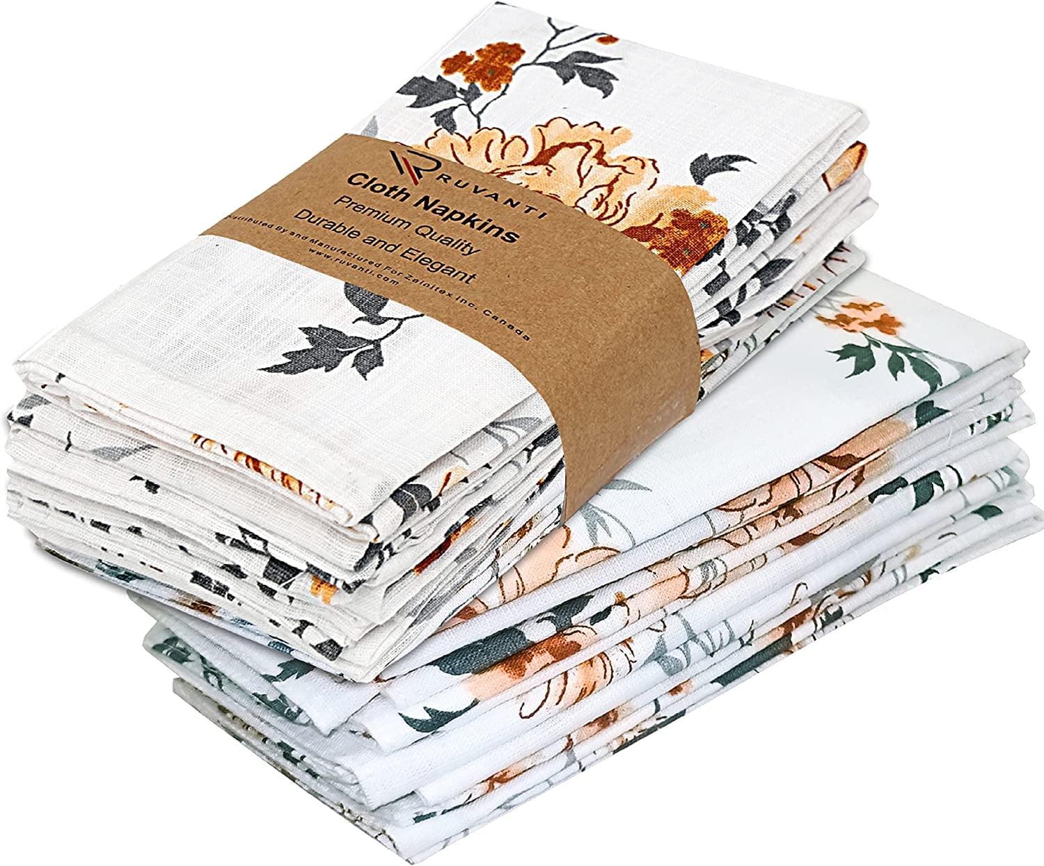 Grey Floral 100% Cotton 20x20 Inch Napkins Set of 12