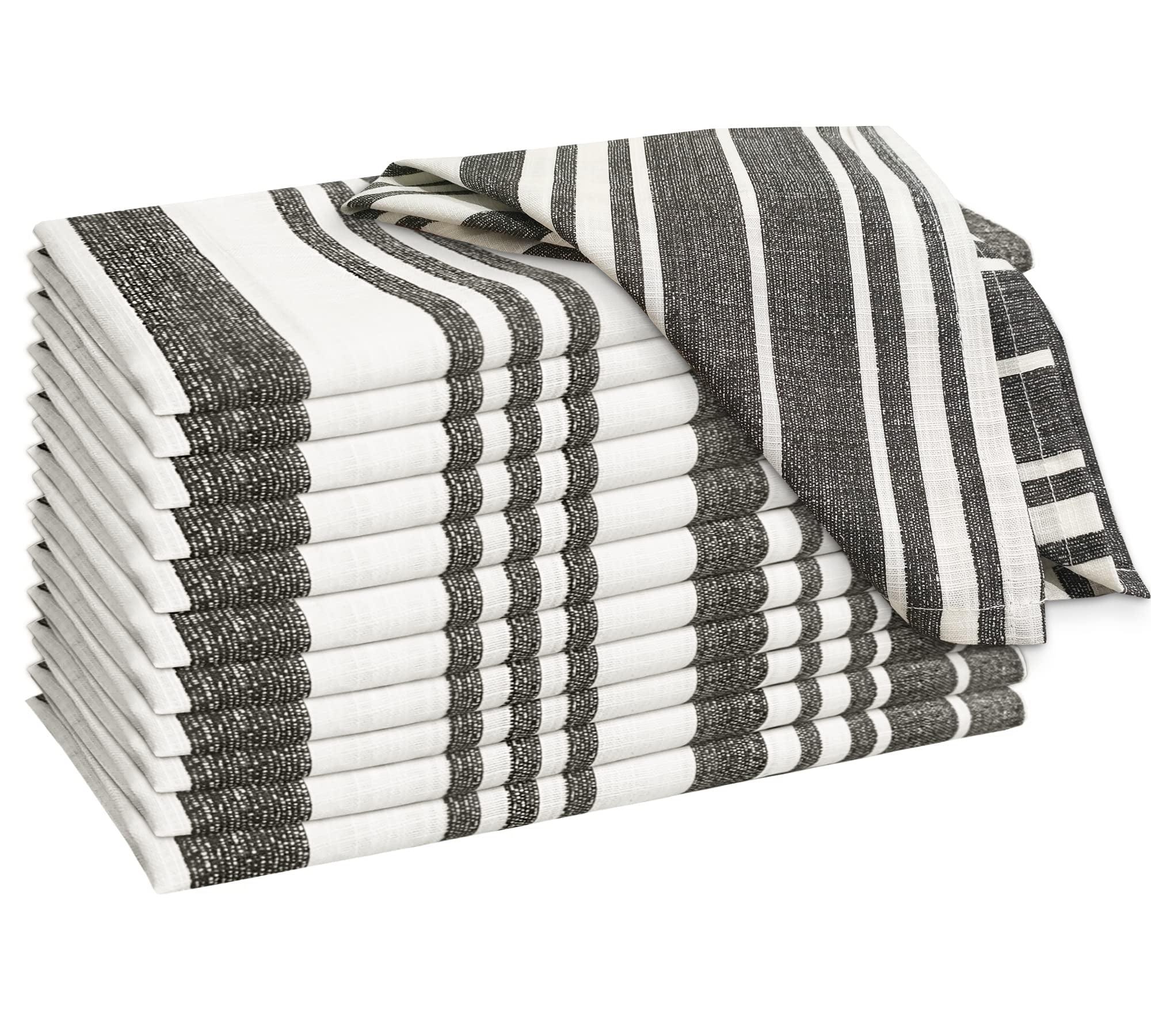 Set of 12 Dark Grey Stripe Cotton Cloth Napkins, 20x20 Inches