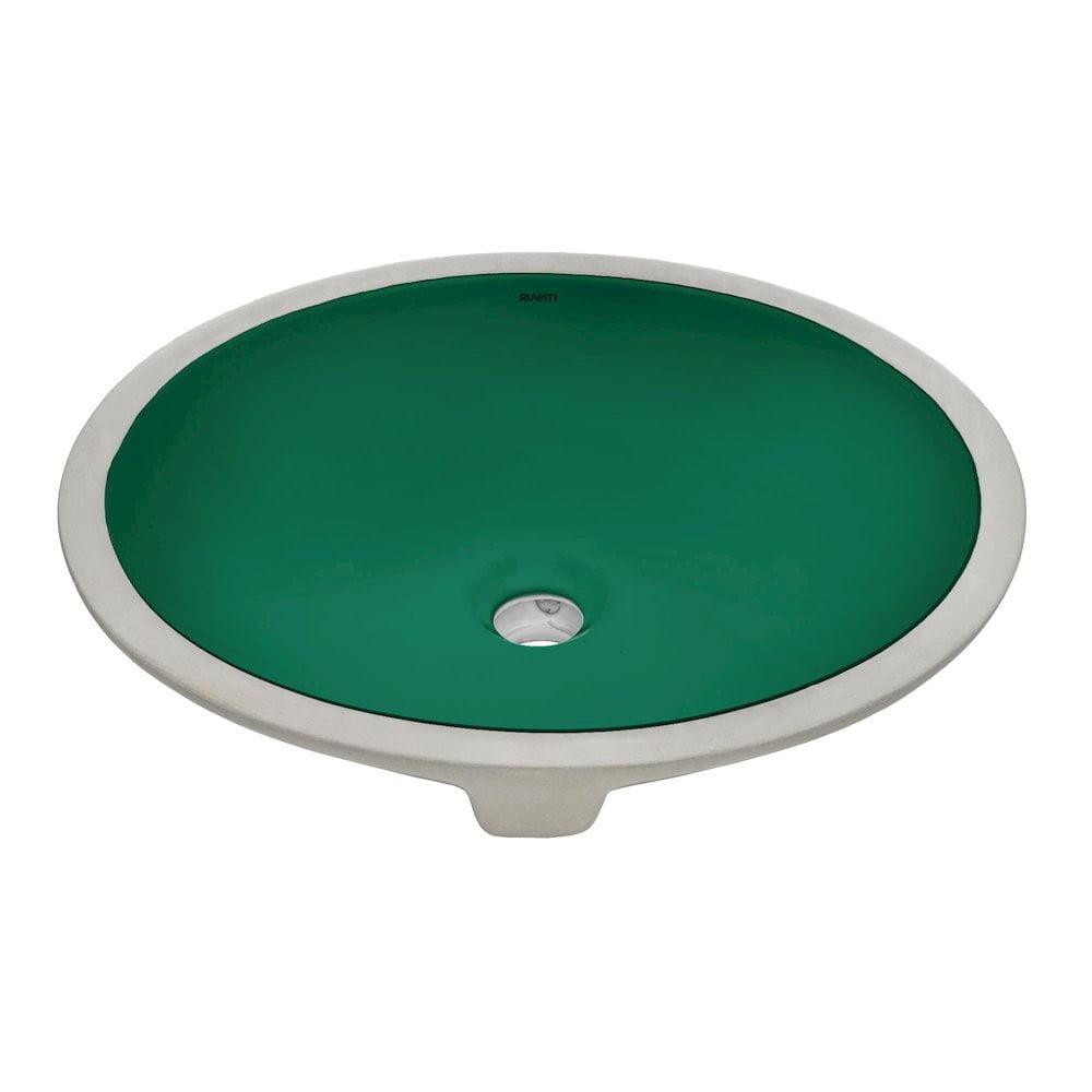 Emerald Green Oval Porcelain Undermount Bathroom Sink with Overflow