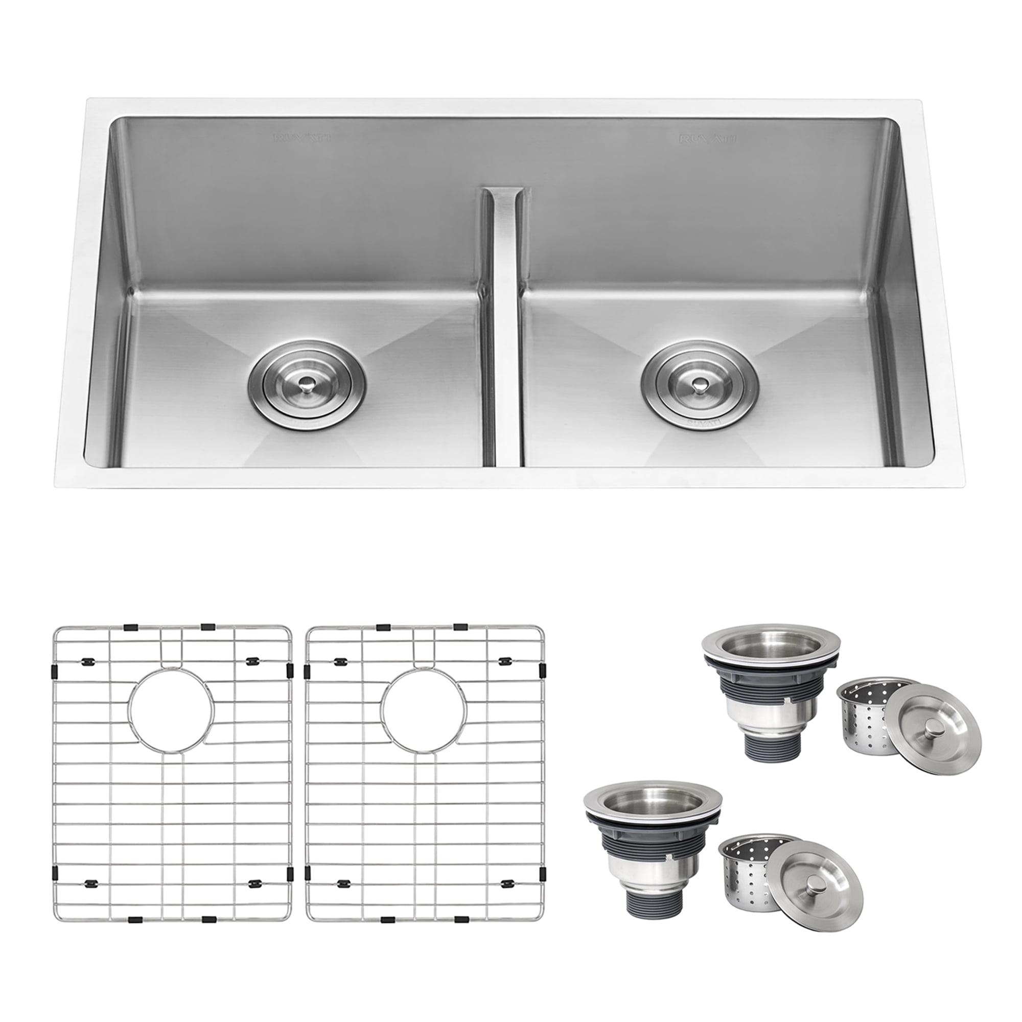 Ruvati 32-inch Low-Divide Undermount 50/50 Double Bowl Rounded Corners Stainless Steel Kitchen Sink