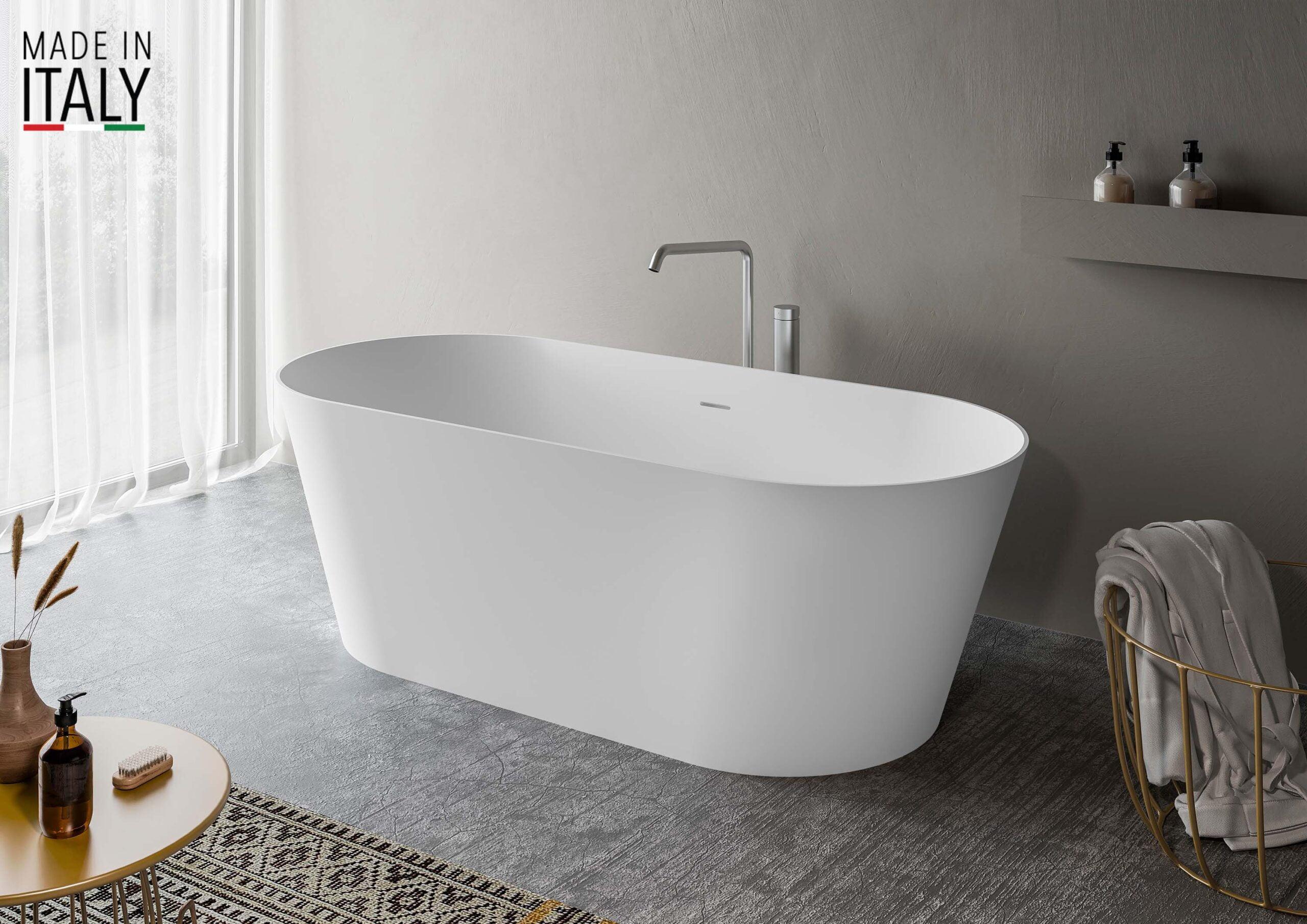 Ruvati 67-Inch Matte White Solid Surface Freestanding Oval Bath Tub