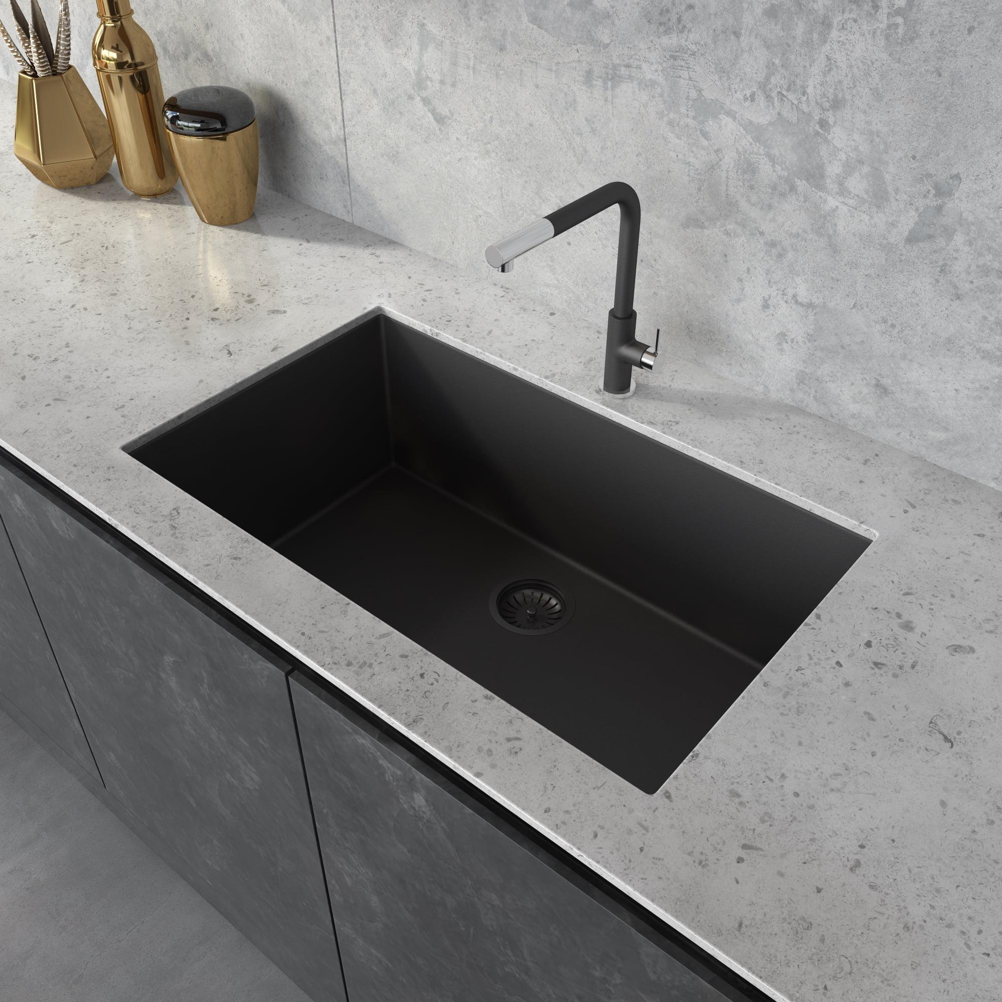 Midnight Black Granite Composite Single Bowl Kitchen Sink