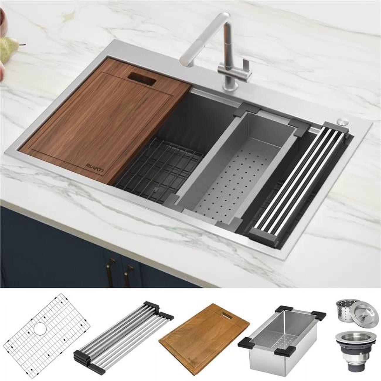 Ruvati 30 x 22 inch Workstation Drop-in Topmount Rounded Corners Stainless Steel Kitchen Sink