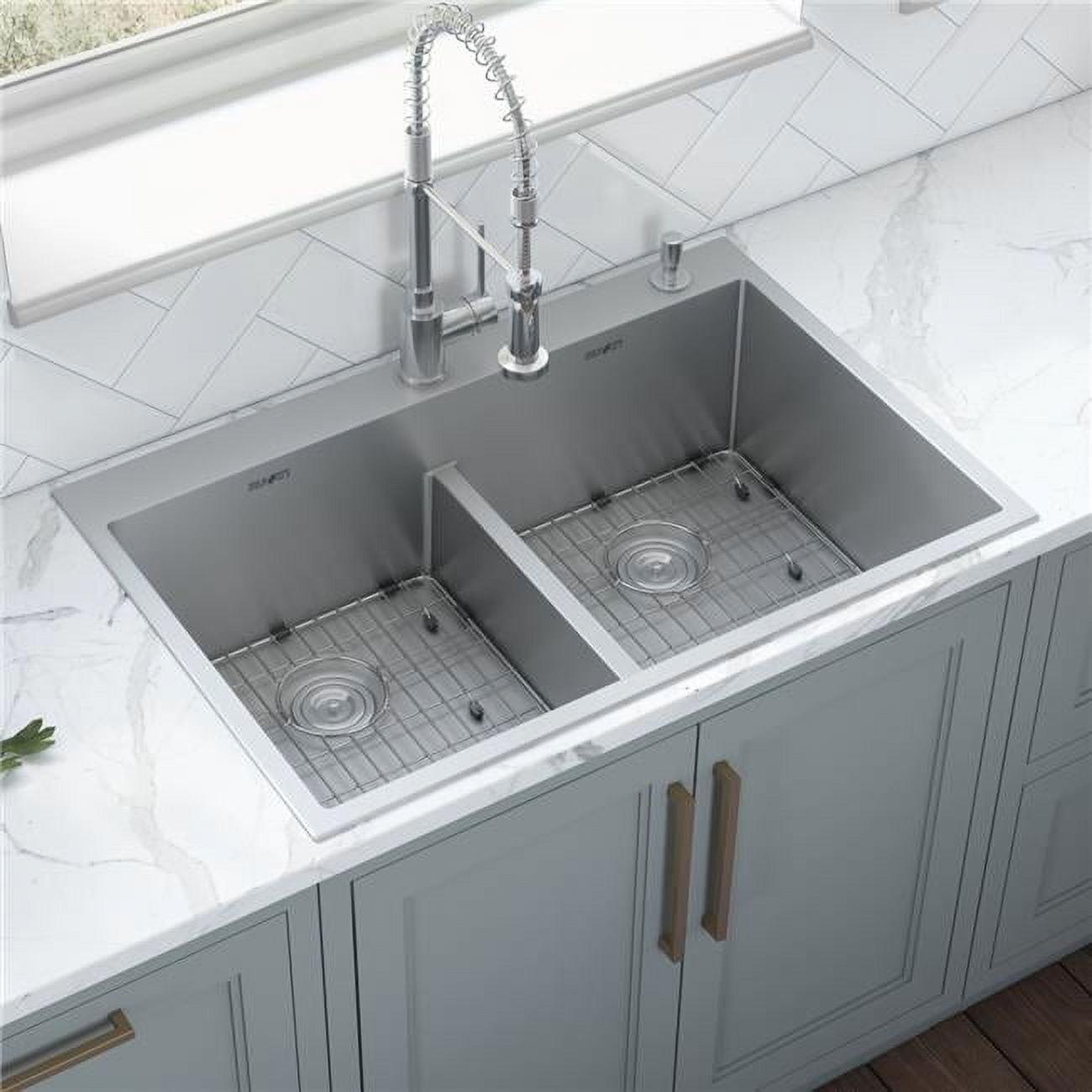 Ruvati 33 x 22 inch Drop-in 50/50Bowl Rounded Corners Topmount Stainless Steel Kitchen Sink