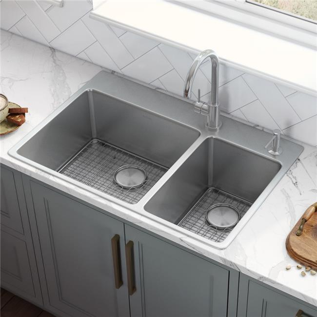 Ruvati 33 x 22 inch Drop-in Topmount Kitchen Sink 16 Gauge Stainless Steel 30/70 Double Bowl