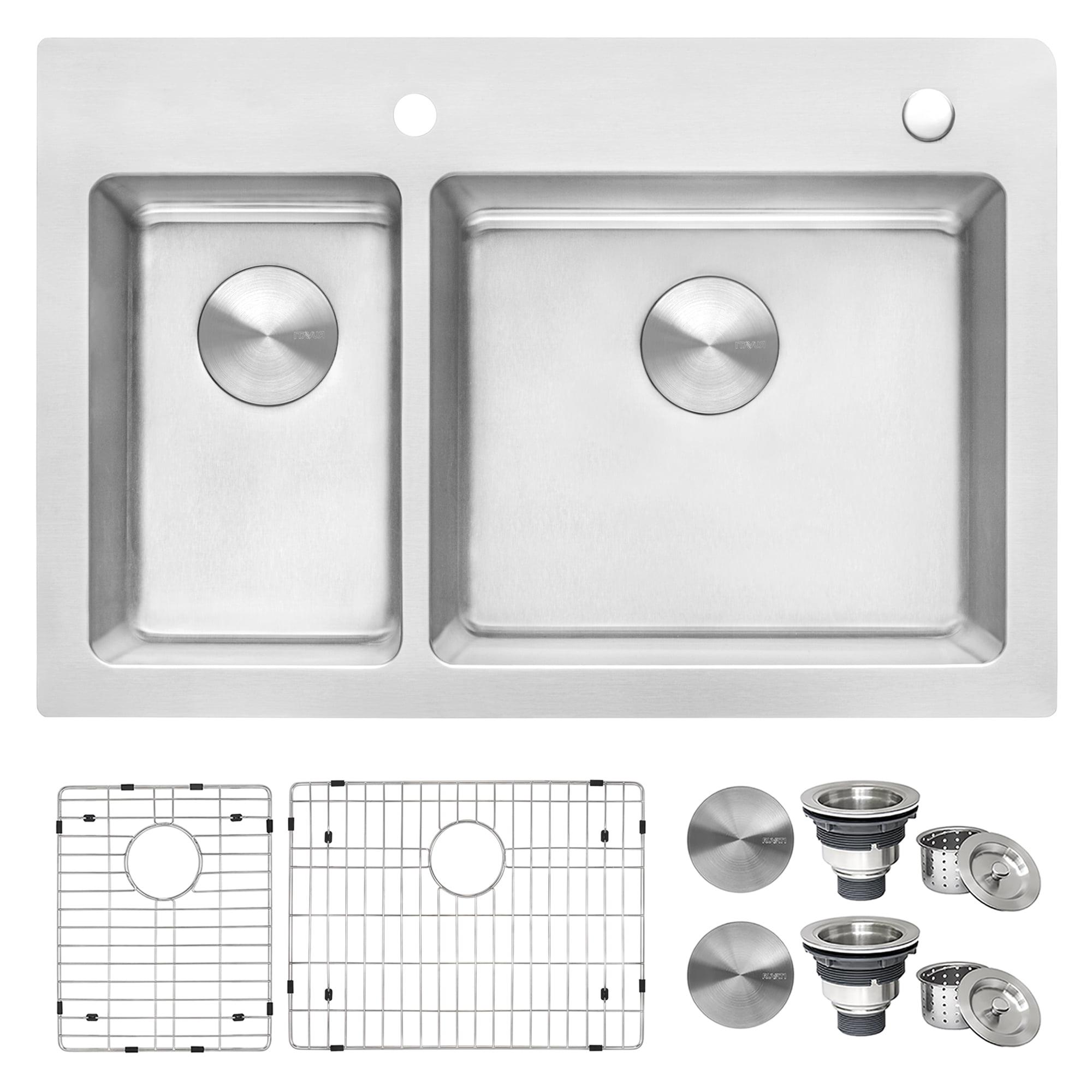 Ruvati 33 x 22 inch Drop-in Topmount Kitchen Sink 16 Gauge Stainless Steel 30/70 Double Bowl