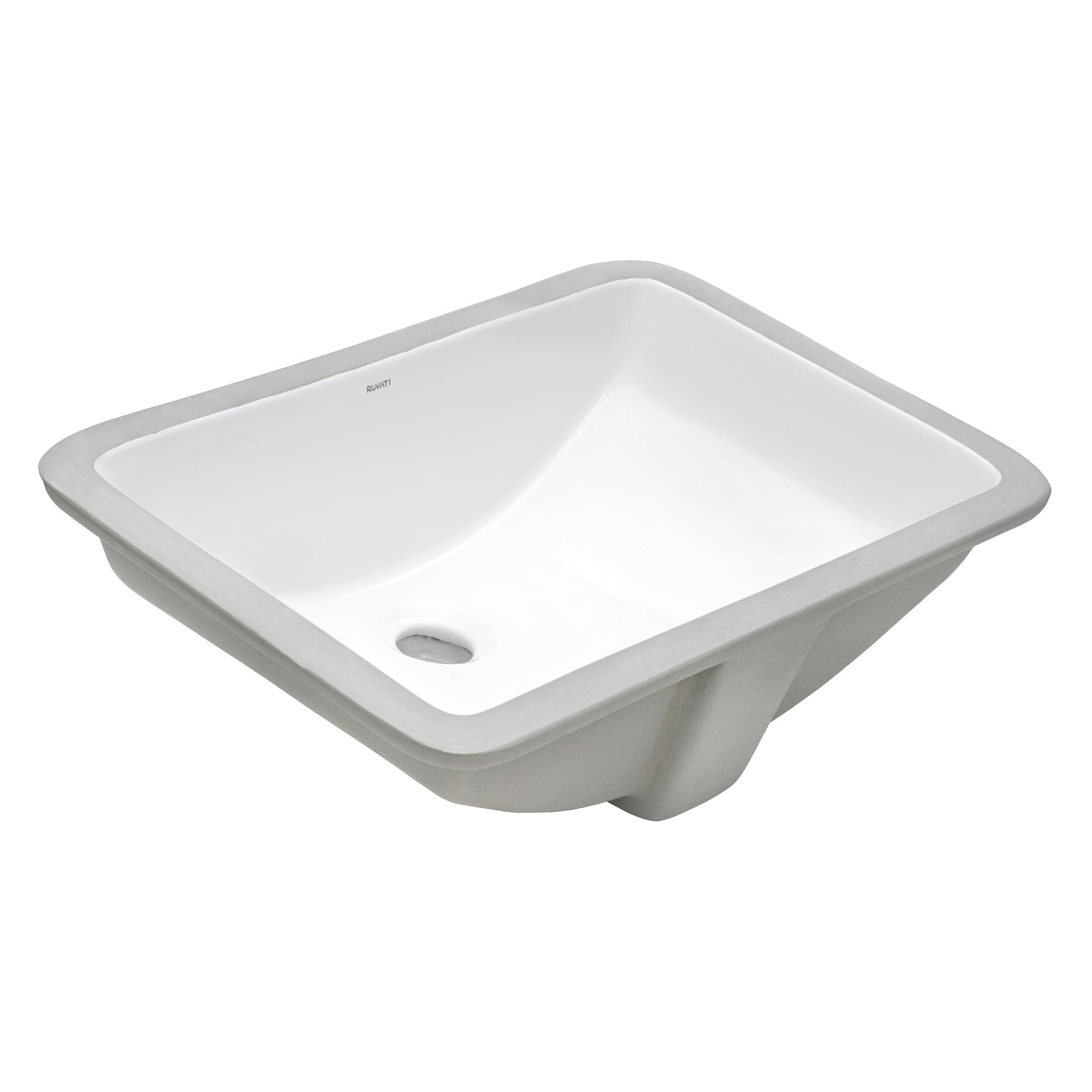 White Rectangular Ceramic Undermount Bathroom Sink with Overflow