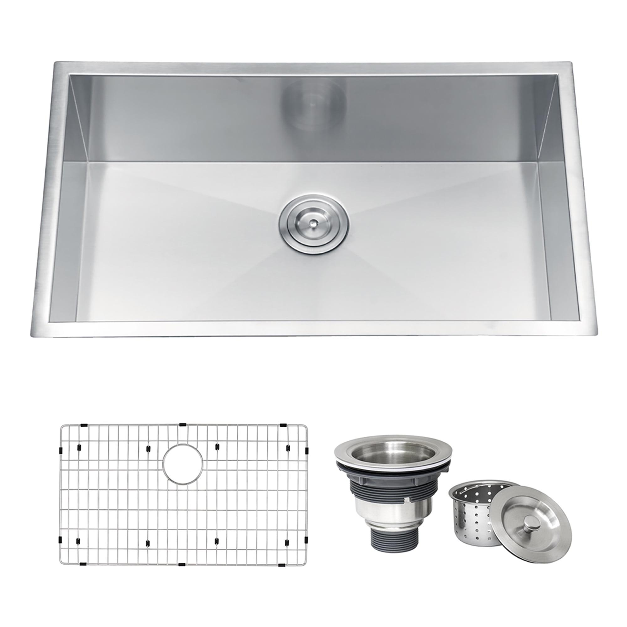 Sleek 34" Satin Finish Drop-in Single Bowl Stainless Steel Kitchen Sink