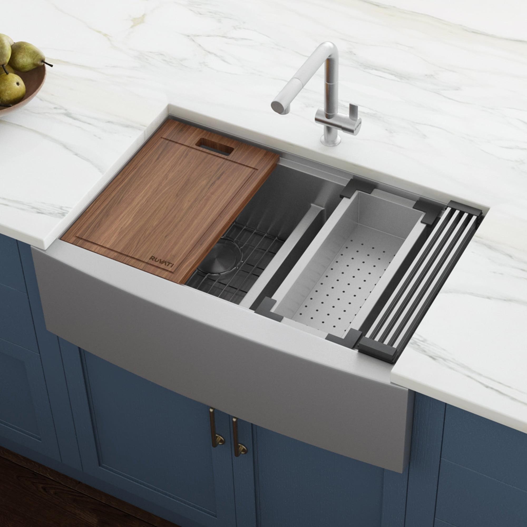 Ruvati RVH9301 Ruvati 36" Apron-front Workstation Low-Divide 50/50 Farmhouse Kitchen Sink Stainless Steel