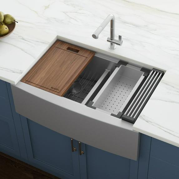 Ruvati RVH9301 Ruvati 36" Apron-front Workstation Low-Divide 50/50 Farmhouse Kitchen Sink Stainless Steel