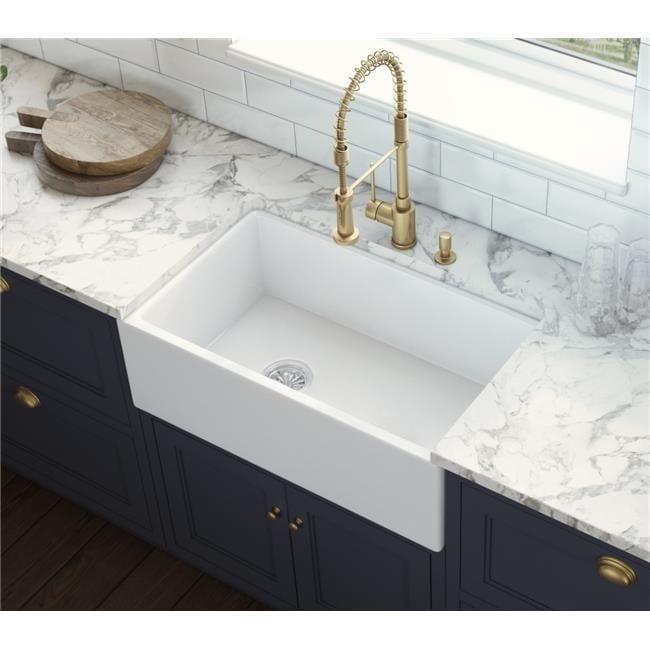 Ruvati 30-inch Fireclay Farmhouse Offset Drain Kitchen Sink Single Bowl White - Left Drain