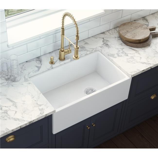 Ruvati 30-inch Fireclay Farmhouse Offset Drain Kitchen Sink Single Bowl White - Right Drain