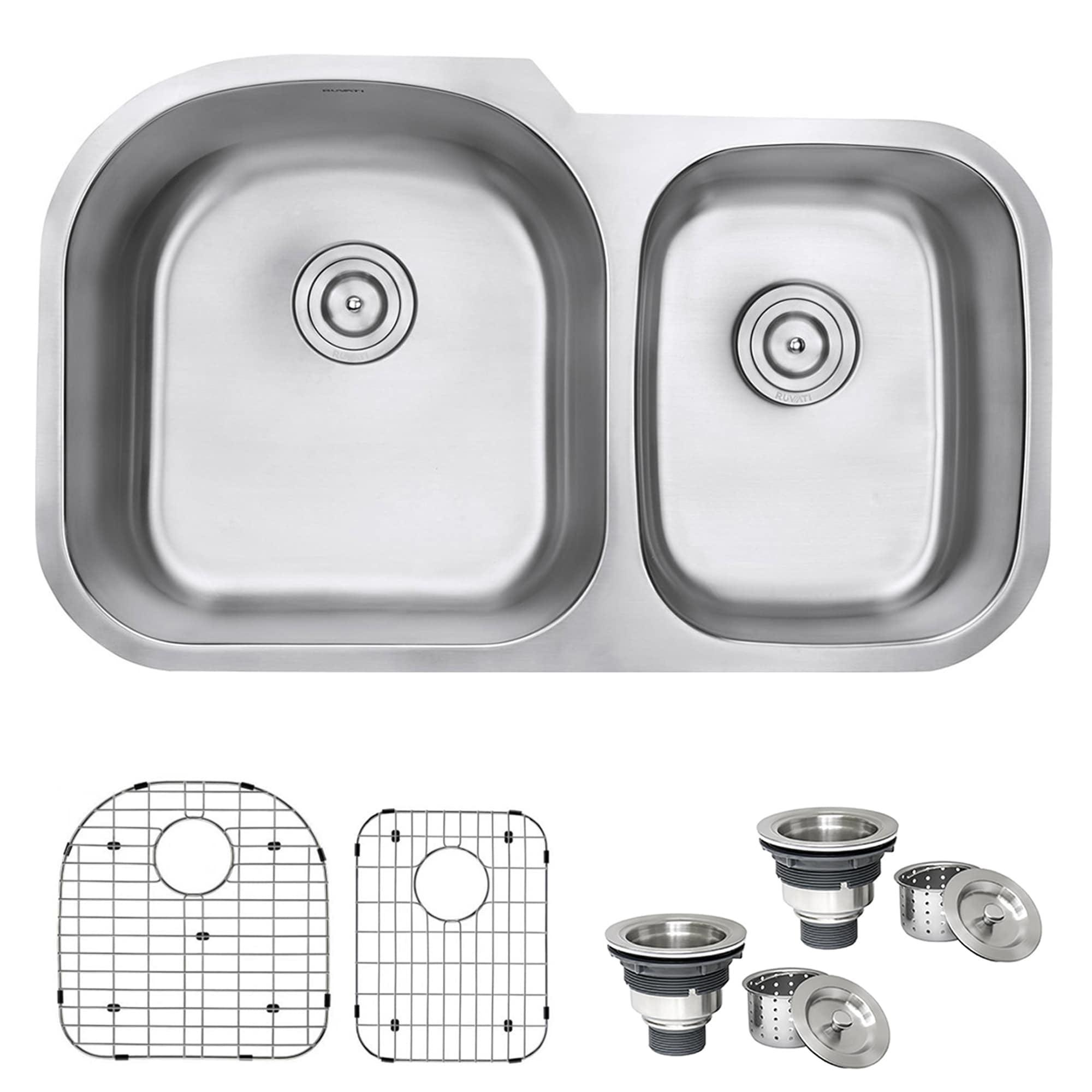 Ruvati 34-inch Undermount 60/40 Double Bowl 16 Gauge Stainless Steel Kitchen Sink