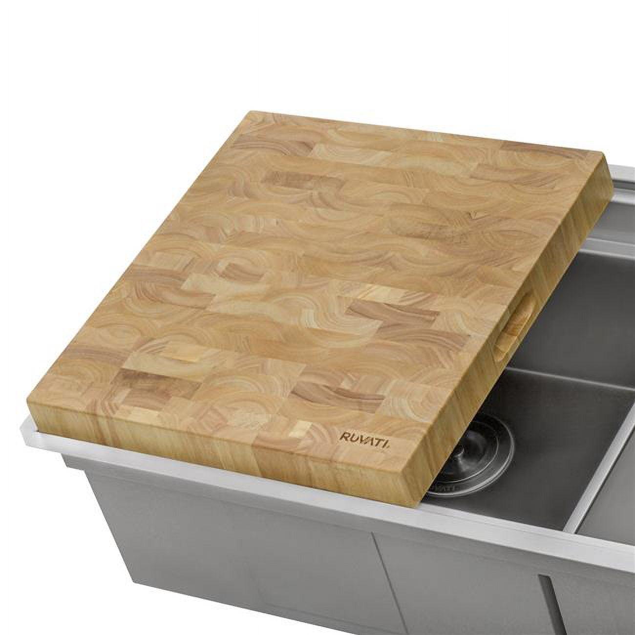 Ruvati Rva2445 Accessories 17" L X 16" W X 2" H End-Grain Teak Butcher Block Solid Wood