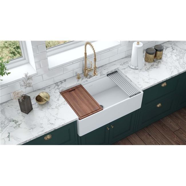 Ruvati 33" White Fireclay Farmhouse Workstation Kitchen Sink