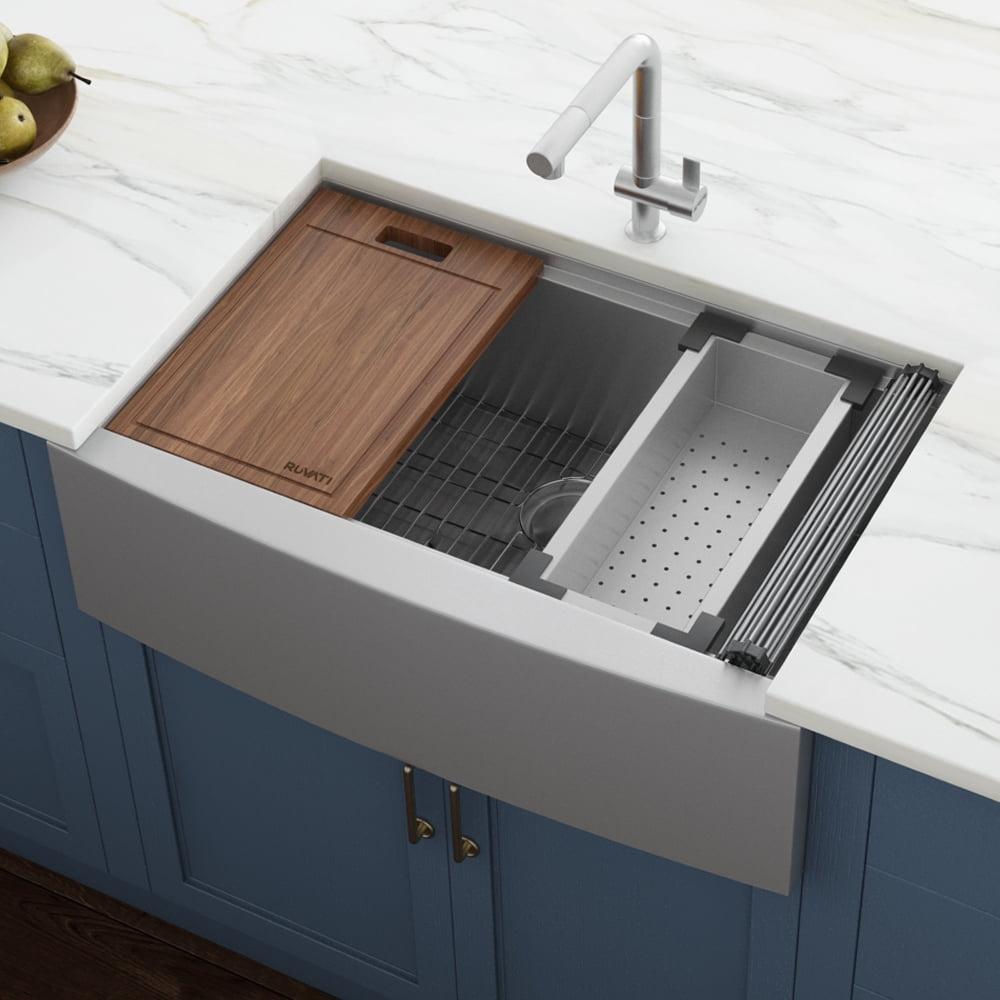 Ruvati 36-inch Apron-front Workstation Farmhouse Kitchen Sink 16 Gauge Stainless Steel Single Bowl
