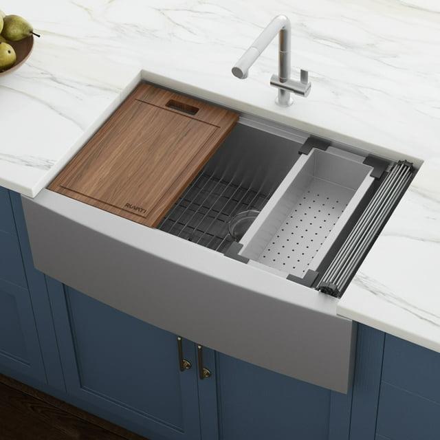 Ruvati 36-inch Apron-front Workstation Farmhouse Kitchen Sink 16 Gauge Stainless Steel Single Bowl