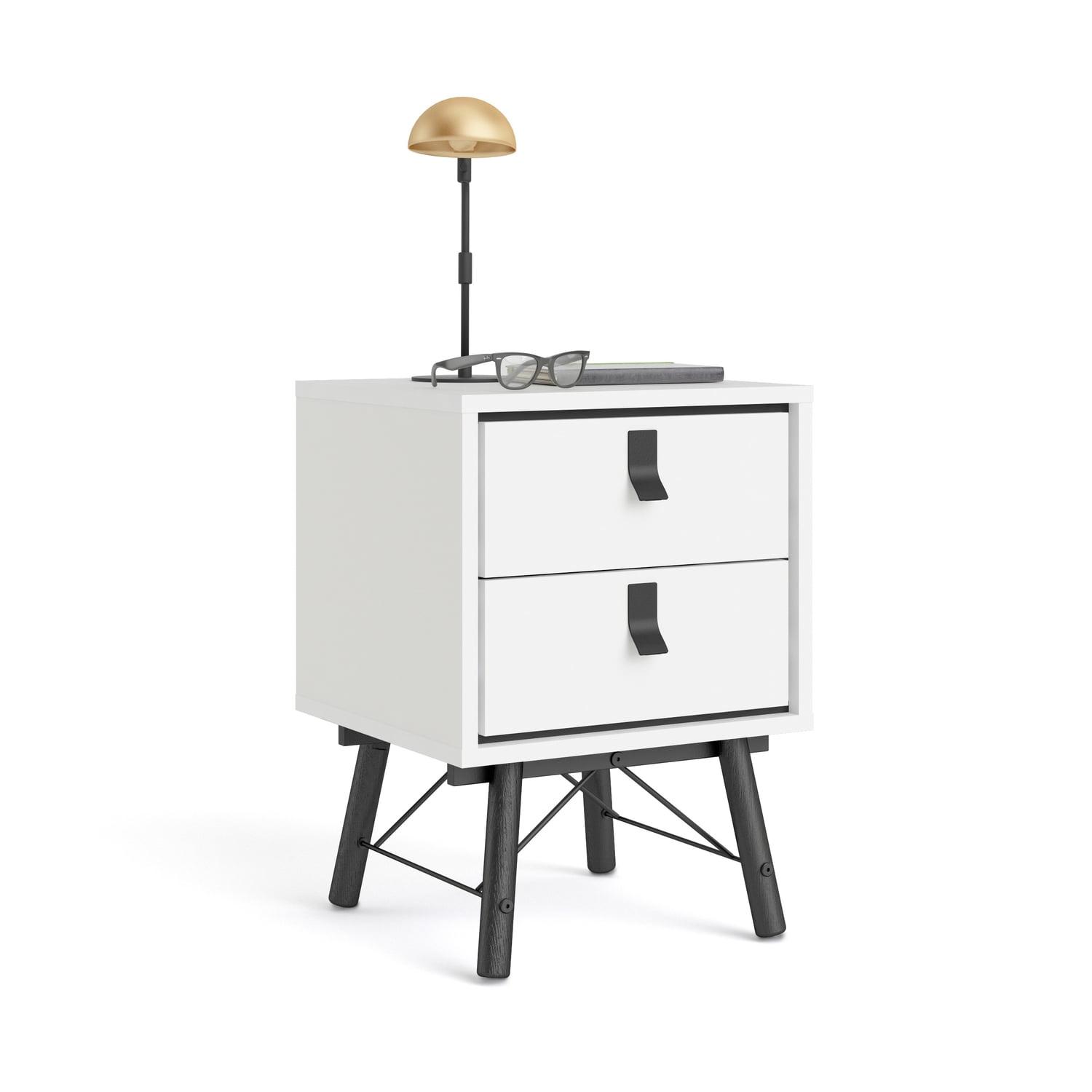Ry 2 Drawer Nightstand, White Matte/Black