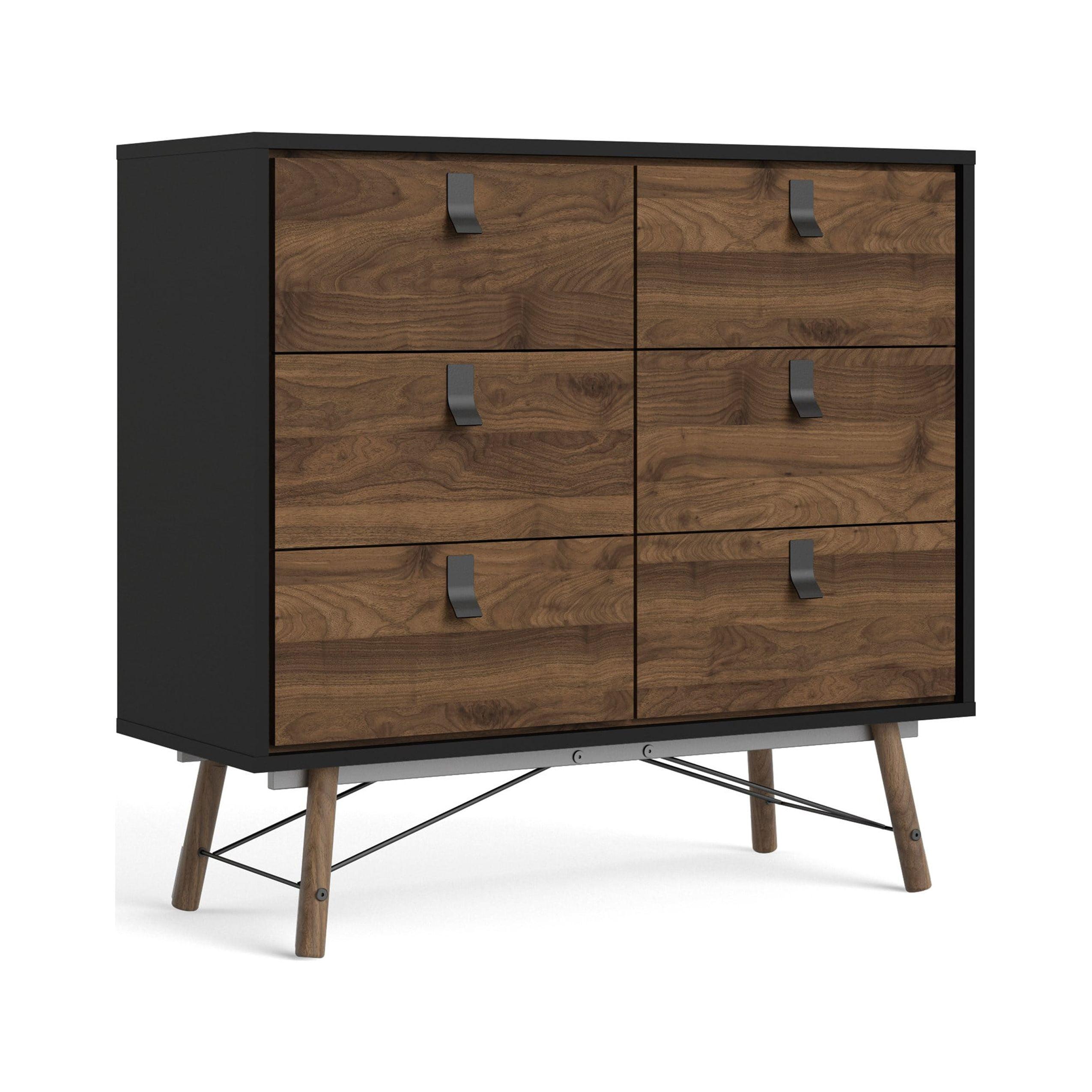 Black Matte and Walnut 6-Drawer Scandinavian Dresser