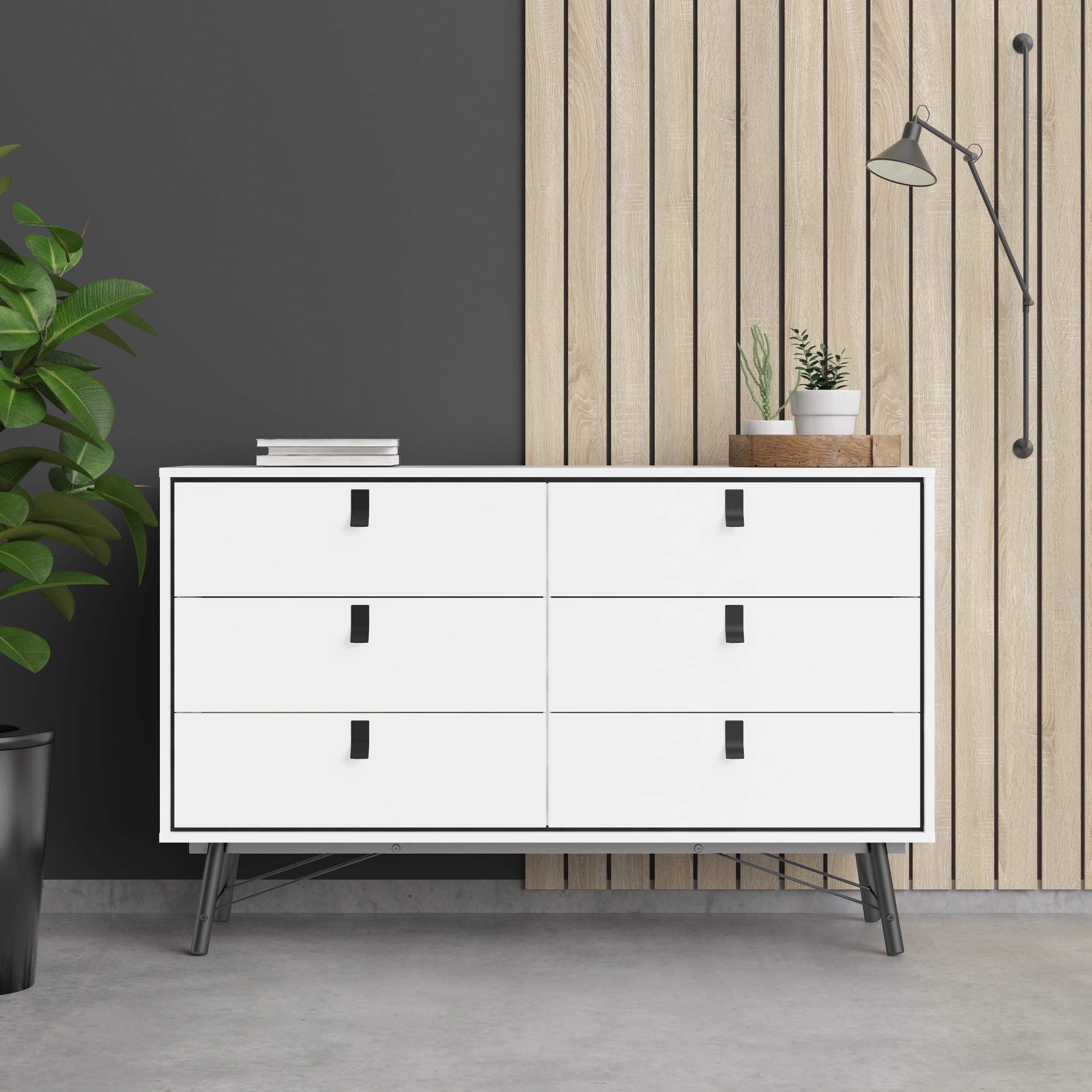 Scandinavian Ry 59'' Matte Black & White Double Dresser with Solid Wood Legs