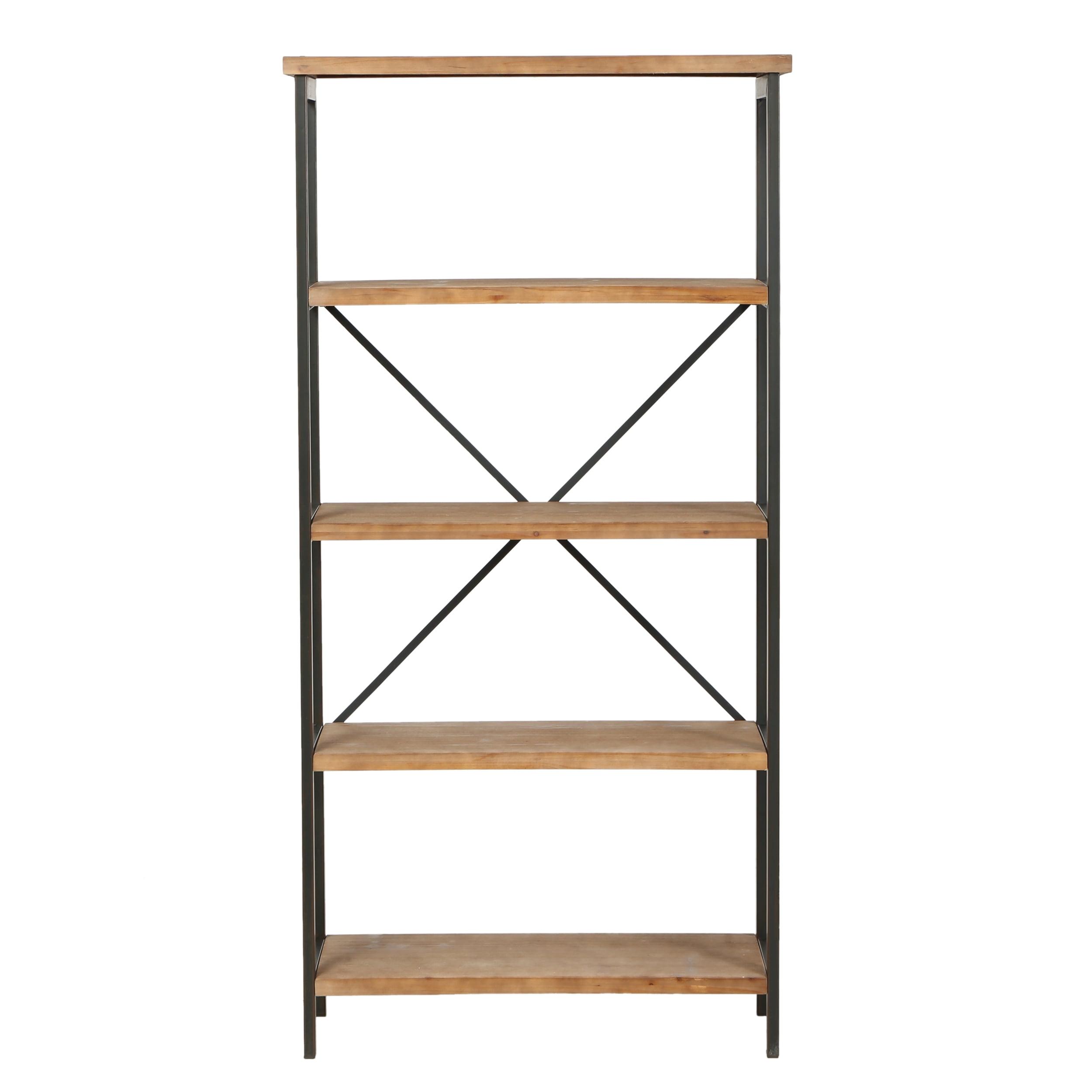 Perth 69.5" Brown Wood and Iron Industrial Bookcase