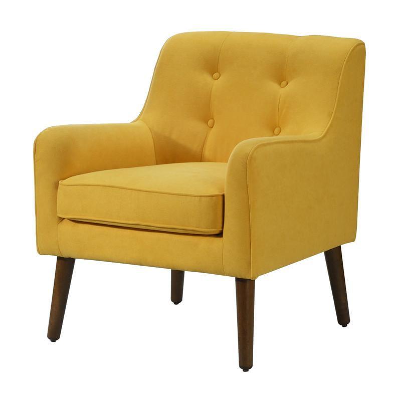 Ryder Mid Century Modern Yellow Woven Fabric Button Tufted Armchair